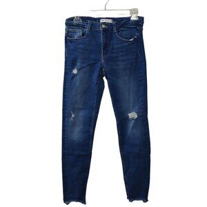 Zara Kids Blue Distressed Skinny Jeans Girls Size 13 14 Adjustable Waist